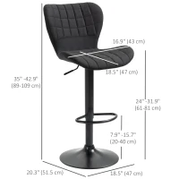 HOMCOM Bar Stools Set of 2, Adjustable Height Swivel Bar Chairs, Linen-feel Fabric Upholstered Kitchen Counter Stools with Wide Seat, Back and Footrest, Black(m-3)