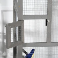 PawHut 65" Wooden Bird Cage Outdoor Aviary House for Parrot, Parakeet, with Pull Out Tray and 2 Doors, Grey(m-9)