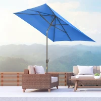 Outsunny 6.5x10ft Patio Umbrella, Rectangle Market Umbrella with Aluminum Frame and Crank Handle, Garden Parasol Outdoor Sunshade Canopy, Blue(m-8)