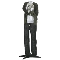 Outsunny 57" Life Size Outdoor Halloween Decorations Hanging Talking Skeleton Ghost, Animated Prop Animatronic Decor with Sound and Motion Activated, Light Up Eyes, Laughter(m-11)