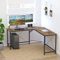 HOMCOM L-Shaped Computer Desk, 59" Corner Table for PC with CPU Holder Stand, Industrial Writing Workstation for Home Office, Study, Dorm, Rustic Brown(m-7)