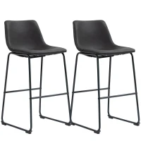 HOMCOM Bar Height Bar Stools Set of 2, Vintage PU Leather Bar Chairs, Kitchen Stools with Footrest for Home Bar, Dark Brown(m-2)
