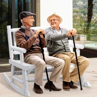 Outsunny 2-Person Wood Rocking Chair with Log Design, Heavy Duty Loveseat with Wide Curved Seats for Patio, Backyard, Garden, White(m-2)