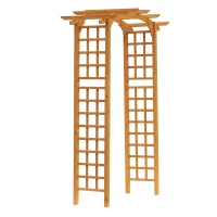 Outsunny 7.5FT Wood Garden Arch Trellis, Outdoor Walkway Round Pergola Style Arbor for Decorative Climbing Plants, Patio, Lawn, Backyard Party, Ceremony Decoration Accessories, Yellow(m-2)