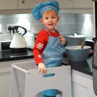 HOMCOM Kids Kitchen Stool with Adjustable Height, Counter Step Stool for Toddlers for Kids, Grey(m-8)
