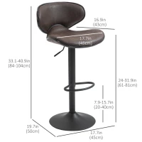 HOMCOM Adjustable Bar Stools Set of 2, Swivel Counter Height Barstools, Leathaire Upholstered Kitchen Island Stools with Back, Footrest and Steel Base, Espresso(m-3)