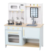 Qaba Pretend Play Kitchen, Kids Kitchen Playset with Stove Microwave Oven, Turning Knobs, Cooking Accessories(m-2)