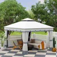 Outsunny 10' x 12' Double Roof Patio Gazebo Canopy, Outdoor Gazebo Shelter with Netting & Curtains, for Garden, Lawn and Deck(m-9)