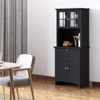 HOMCOM Elegant Buffet with Hutch, Kitchen Pantry Storage Cabinet with Framed Glass Door Drawer and Microwave Space, Black(m-10)