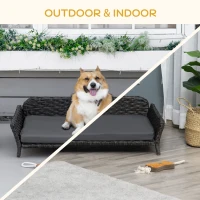 PawHut Elevated Rattan Dog Bed with Steel Frame, Handwoven Wicker Pet Bed with Water Resistant Cushion, Dog Bed Outdoor for Large Medium Dog, Charcoal Gray(m-6)