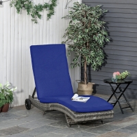 Outsunny Outdoor Adjustable Wicker Chaise Lounge Chair with Cushion & Wheels for Patio, Deck, Poolside, Dark Blue