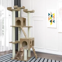 PawHut 71-Inch Cat Tree Furniture Pet Tower House with Scratch Post and Condo, Beige(m-8)