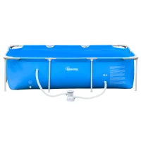 Outsunny 8.3ft x 5ft x 26in Frame Above Ground Swimming Pool Set with Filter Pump Filter Cartridge Reinforced Sidewalls Blue(m-11)