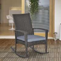 Outsunny Outdoor PE Rattan Rocking Chair, Garden Glider Rocking Chair, Wicker Patio Chair Set with Armrest and Cushion, Grey(m-8)