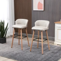 HOMCOM Bar Stool Set of 2 PU Leather Padded Counter Height Bar Stools with Footrest and Adjustable Feet for Home Kitchen White(m-8)