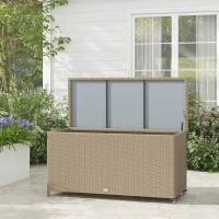 Outsunny 83 Gallon Deck Box, Large Outdoor Storage Chest, PE Wicker Trunk for Outside on Wheels for Garden Tools, Pool Supplies & Patio Furniture Cushions, Brown(m-2)