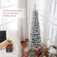HOMCOM 5ft Flocked Christmas Tree, Pencil Christmas Tree with Realistic Branch Tips, Folding Metal Stand, Green(m-4)