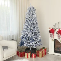 HOMCOM 7ft Flocked Blue Christmas Tree, Artificial Christmas Tree with Hinged Design, Faux Snow, for Home Office Holiday Xmas(m-1)