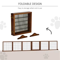 PawHut Wooden Pet Gate, Dog Safety Barrier, Freestanding Foldable Fence, w/ 6 Panels, 2 Support Feet, for House Doorway Stairs, Small & Medium Dogs, Coffee(m-6)