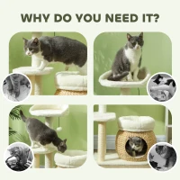 PawHut 31" Cat Tree Tower with Scratching Posts, Cat Condo, Beds, Platform, Toy Ball, for Indoor Cats, Cream White(m-6)