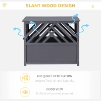 PawHut Furniture Style Wood Dog Crate End Table Decorative Dog Cage Kennel Lattice Night Stand with Lockable Door, Grey(m-5)