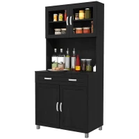 HOMCOM 67" Buffet with Hutch, Modern Kitchen Pantry, Freestanding Cabinet with Glass Doors, Shelves and Drawers, Black(m-1)