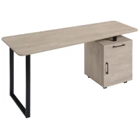 HOMCOM Home Office Computer Desk with Drawer and Storage Cabinet,  PC Workstation with Metal Frame, Writing Table, Oak(m-11)