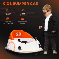 Qaba 12V Bumper Car for Toddlers, Ride On Car with 360 Degree Remote Control, Lights Music Horn, for 1.5-5 Years, Orange(m-9)