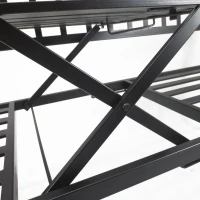 Outsunny Outdoor Bench with Retractable Middle Table, Metal Frame Patio Loveseat with Slatted Seat and Backrest, Curved Armrests, Black(m-7)