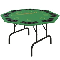 Soozier Foldable Poker Table Blackjack Texas Holdem Poker Game Table with Chips Tray & Cup Holders, 47" Octagon, Green(m-1)