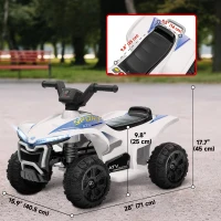Qaba Kids ATV, 6V Battery Powered Electric Vehicle with Headlights, Music, Forward/Reverse Switch for 18-36 Months, White(m-3)