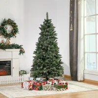 HOMCOM 6ft Unlit Snow-Dipped Fir Artificial Christmas Tree, Holiday Xmas Tree with Realistic Branches, Pine Cones and 718 Tips(m-10)