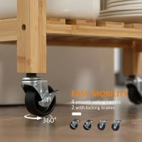 HOMCOM Bamboo Kitchen Cart, Kitchen Island with Stainless Steel Top, Drawer and Slatted Shelves for Dining Room, Natural(m-5)