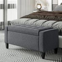 HOMCOM Storage Ottoman Bench, Linen Upholstered Bench with Tufted Design(m-8)