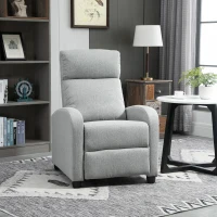 HOMCOM Fabric Recliner Manual Home Theater Seating Single Linen-Touch Sofa Armchair for Living Room, Light Grey(m-1)
