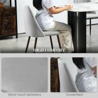 HOMCOM Upholstered Dining Chairs Set of 6, Velvet Accent Chair with Back and Wood-grain Steel Leg for Kitchen, Grey(m-5)