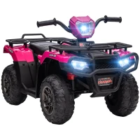 Aosom 12V Kids ATV Quad, 4 Wheeler Battery Powered Electric Vehicle with Music MP3, Headlights, High Low Speed, Treaded Tires, for Boys and Girls Ages 37-60 Months, Pink(m-2)