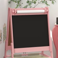 Qaba Art Easel for Kids with Paper Roll, Blackboard, Whiteboard, Storage, Pink(m-9)