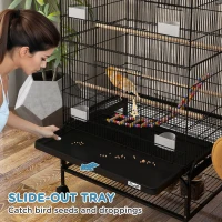 PawHut 43" Bird Cage with Rolling Stand, Toys, for Budgies Canaries Black(m-6)
