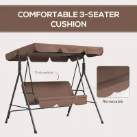 Outsunny Large Family Swing Set, 3-Seat Adjustable Canopy Swing Bench with Cushion, Steel Frame Stand for Patio, Garden, Family Use, Brown(m-8)