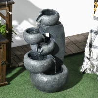 Outsunny 5-Tiered Cascading Bowls Outdoor Water Fountain with LED Lights, Adjustable Flow, 22-inch Resin Waterfall Fountain(m-8)