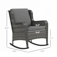 Outsunny 2 Piece Outdoor Wicker Rocking Chairs, Rattan Rockers with Cushions, Steel Frame for Patio, Garden, Backyard, Gray(m-3)