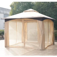 Outsunny 10' x 10' Soft Top Gazebo Canopy Tent w/ Double Roof, Eaves Design and Mesh Netting Sidewall Outdoor Patio Large Garden(m-10)