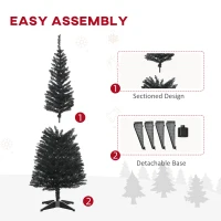 HOMCOM 5' Artificial Pencil Christmas Tree, Slim Xmas Tree with 294 Realistic Branch Tips and Plastic Stand, Black(m-7)