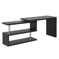 HOMCOM 360 Degree Rotating Corner Computer Desk, L Shaped Desk, Home Office Workstation with 3-Tier Storage Shelves, Black(m-11)