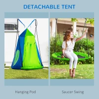 Outsunny Kids Hanging Tree Swing Tent for Backyard, Waterproof Hammock Chair Nest Pod, Saucer Swing with Screen Window, Rolling Door, for Indoor & Outdoor Use, Green(m-4)