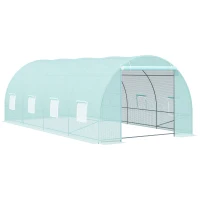 Outsunny 20' x 10' x 7' Walk-In Tunnel Greenhouse with Zippered Door & 8 Mesh Windows, Large Garden Green House Kit, Galvanized Steel Frame, Green(m-1)