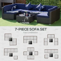 Outsunny 7 Pieces Patio Furniture Set, Rattan Outdoor Conversation Set Garden Wicker Sofa Set, Sectional Furniture, Navy(m-6)