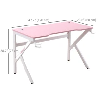 HOMCOM 47 inch Gaming Desk, Racing Style Computer Table, Home Office Workstation with Rotatable Cup Holder, Headphone Hook, Gamepad Stand, Wire Port, Pink(m-3)
