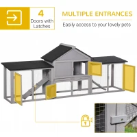 PawHut Large Rabbit Hutch Wood Bunny Cage Outdoor Guinea Pig House with Double Runs Slide Out Tray Ramps, 83"x18"x33", Grey(m-4)